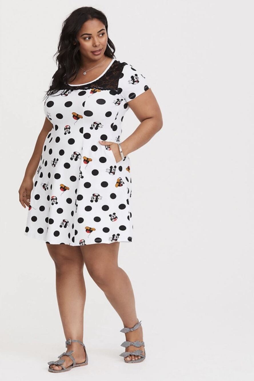 Torrid Disney Mickey Mouse polka dot skater T-shirt dress size 3x pockets lace